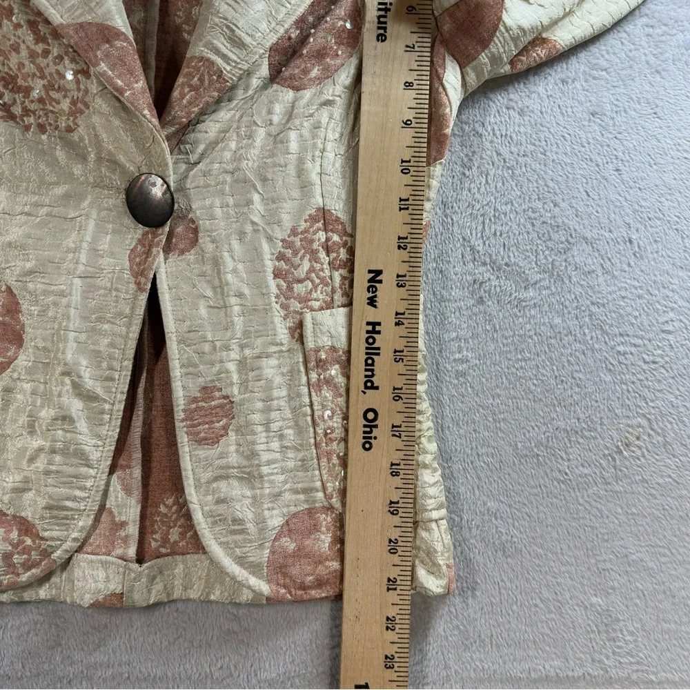 Joymiss Artsy Textured Blazer Geometric Circle Design Shimmery Ivory Size 36‎